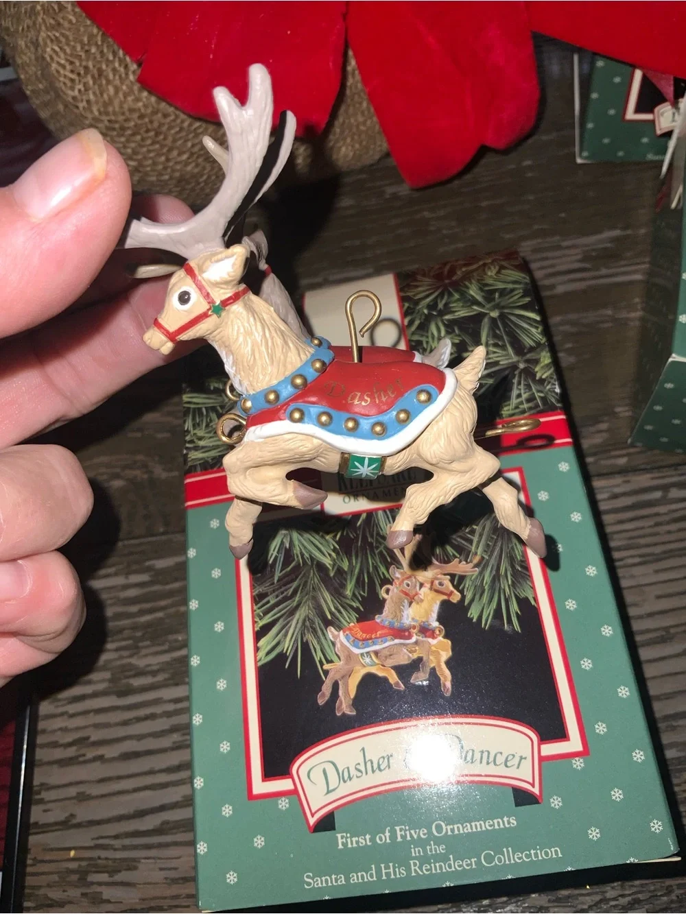 Hallmark 1990’s Santa In His Sled & His Reindeers Ornaments
